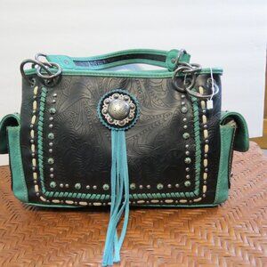 NWT Montana West Black & Teal Purse/Bag Western Studs Medium Size